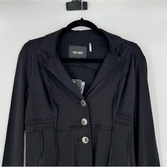 🆕 NWT Nic+Zoe Three Button Seamed Riding Jacket Blazer Petite Black Onyx PP - Picture 10 of 15